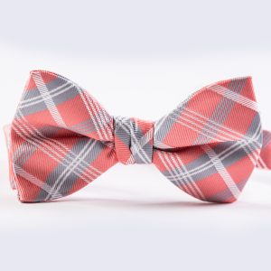 Coral Plaid Bow Tie