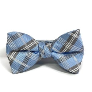Ice Blue Plaid Bow Tie